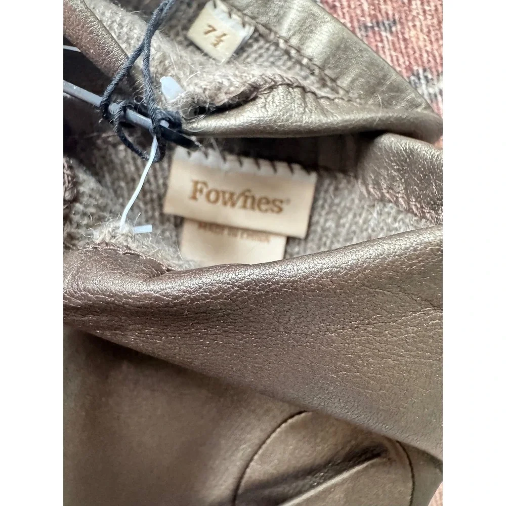 NWT Fownes Womens Metallic Bronze Leather Gloves Cashmere Lined Size 7.5 Vintage